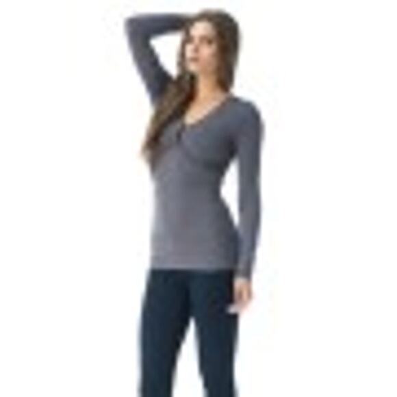 NWT SKY | L | Leather Trimmed Sheer Back Top Blouse Ruched Deep V GWENNO - Picture 9 of 9